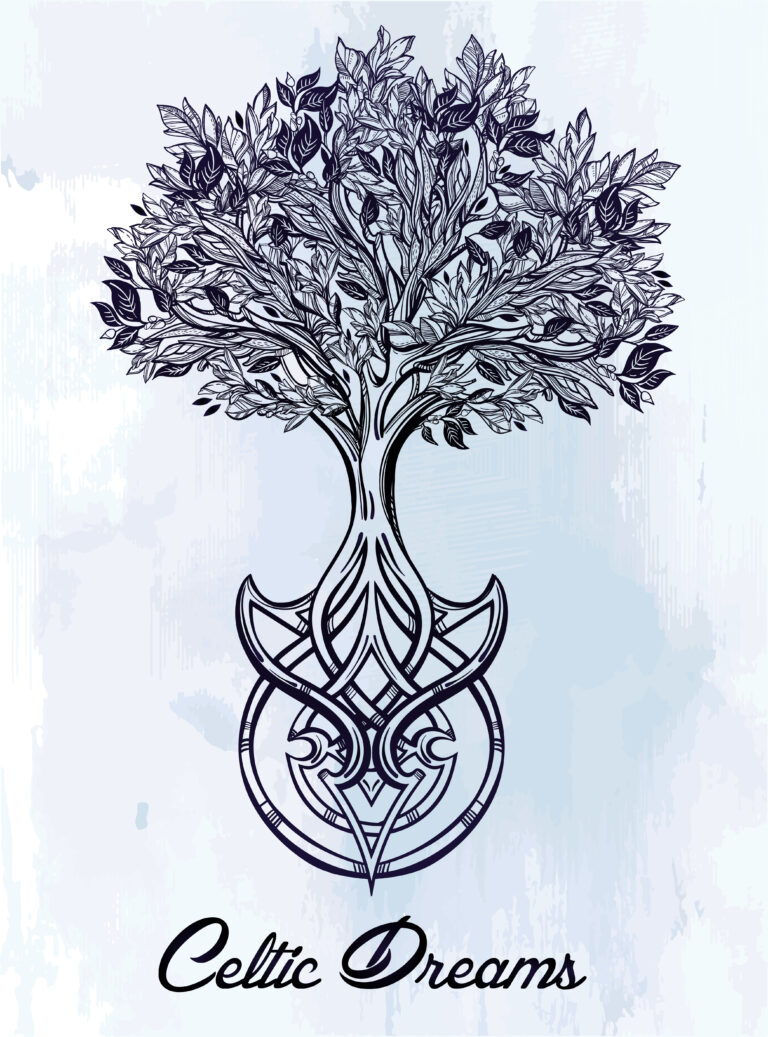 Hand drawn romantic beautiful drawing of Tree of life. Vector illustration isolated. Ethnic design, mystic tribal symbol for your use.